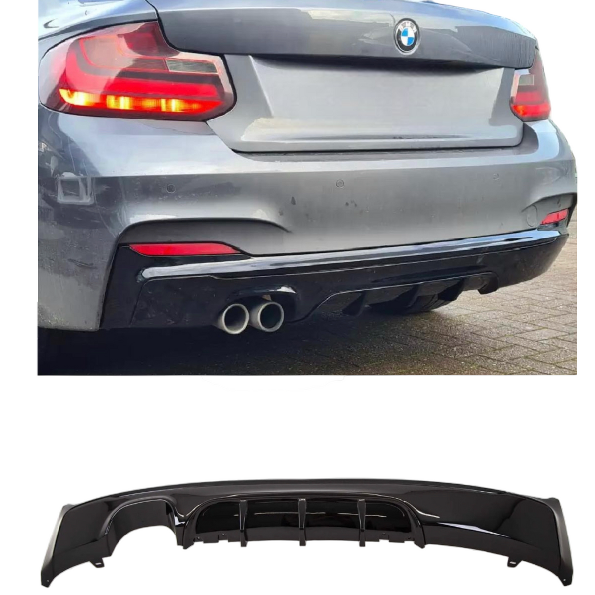 Rear Diffuser - Fits BMW F22 F23 2 Series - Twin Exit - Gloss Black - M Performance 